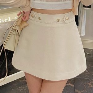 Japanese Kawaii Style Balletcore Sailor Button Cream Ivory Mini Skirt Skort